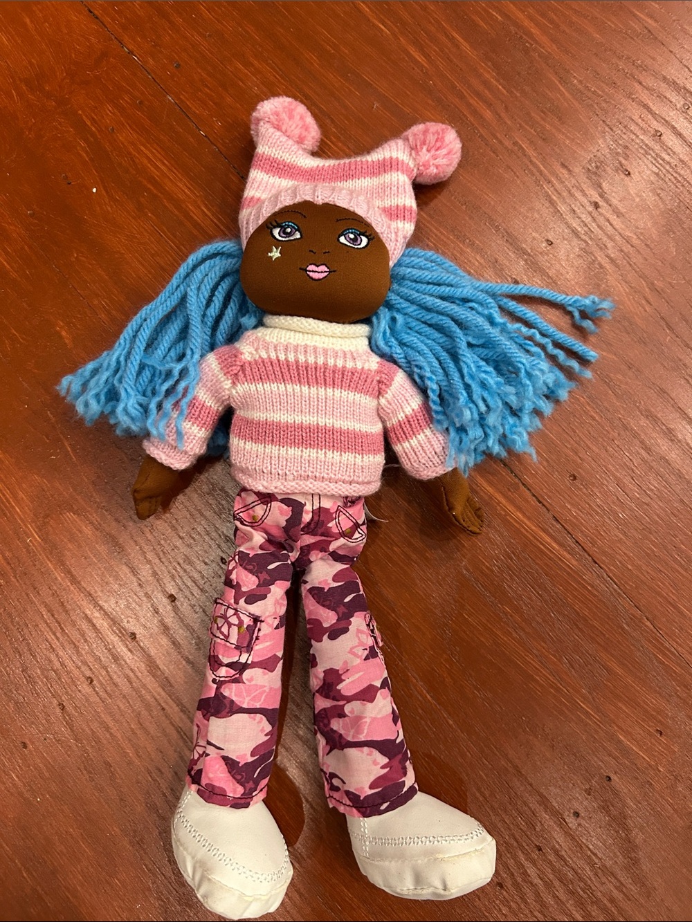 The Children's Place Pink-Striped Sweater Doll with Blue Yarn Hair